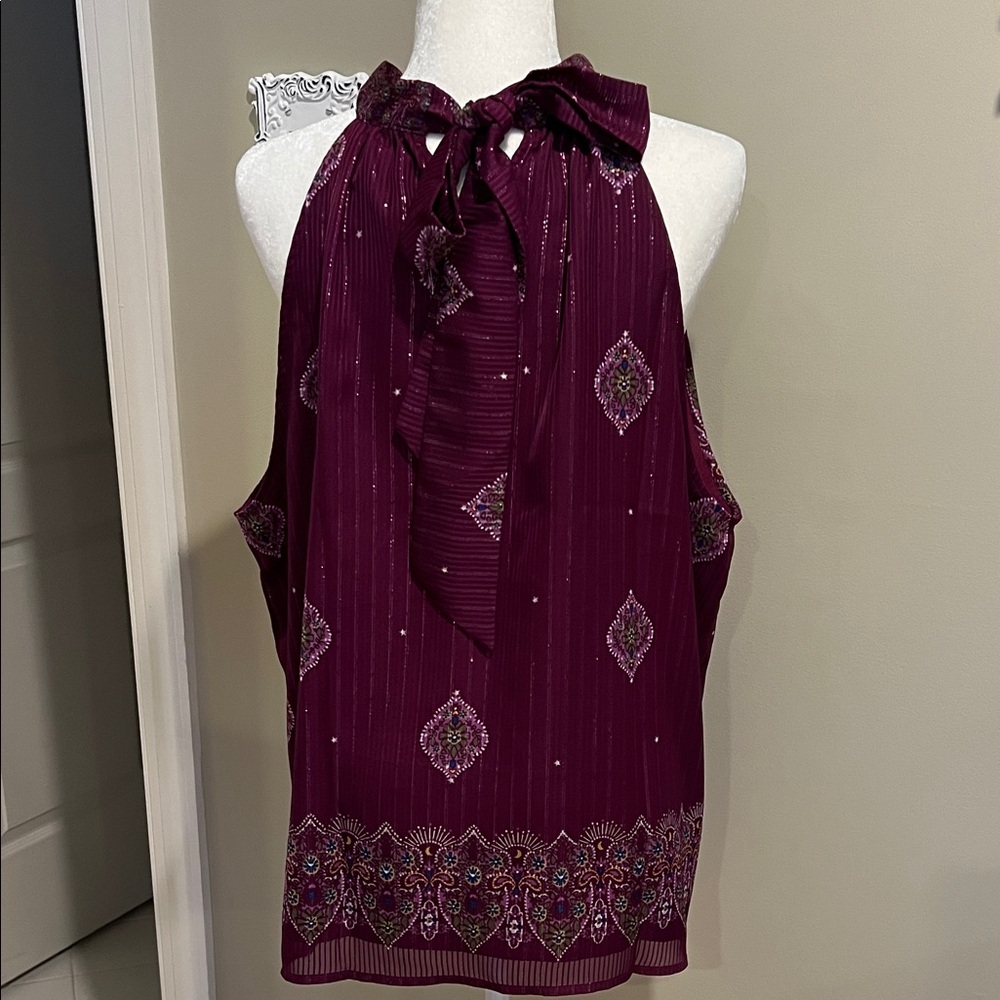 LOFT Burgundy Halter Neck Blouse, NWOT, XXL - Picture 2 of 6
